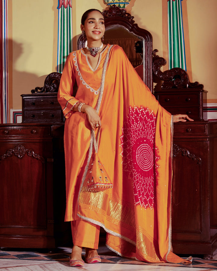 Veera Mustard Embroidered Chanderi Suit Set