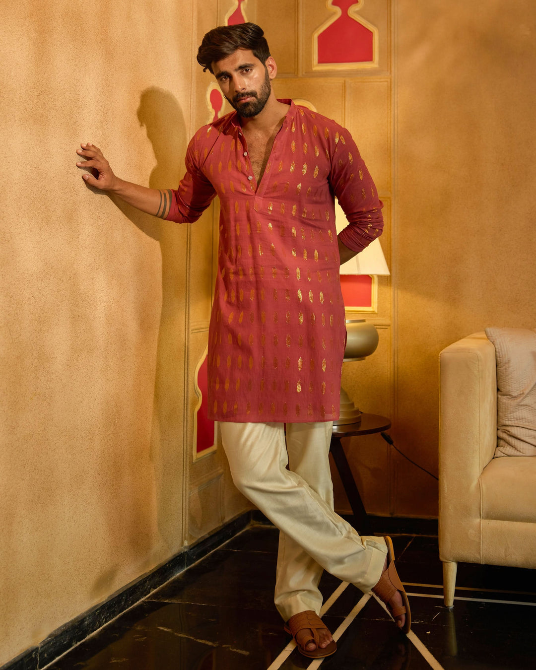 Anantya Maroon Knitted Lurex Kurta