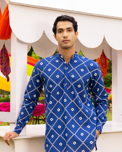 Vedvik Blue Bandhani Cotton Kurta