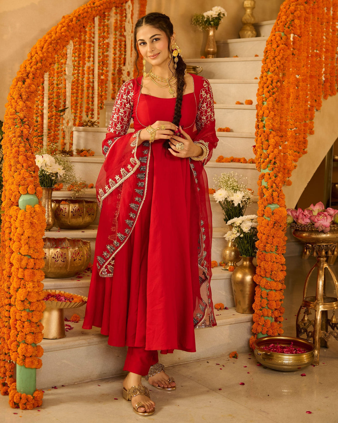 Roli Red Solid Chanderi Suit Set
