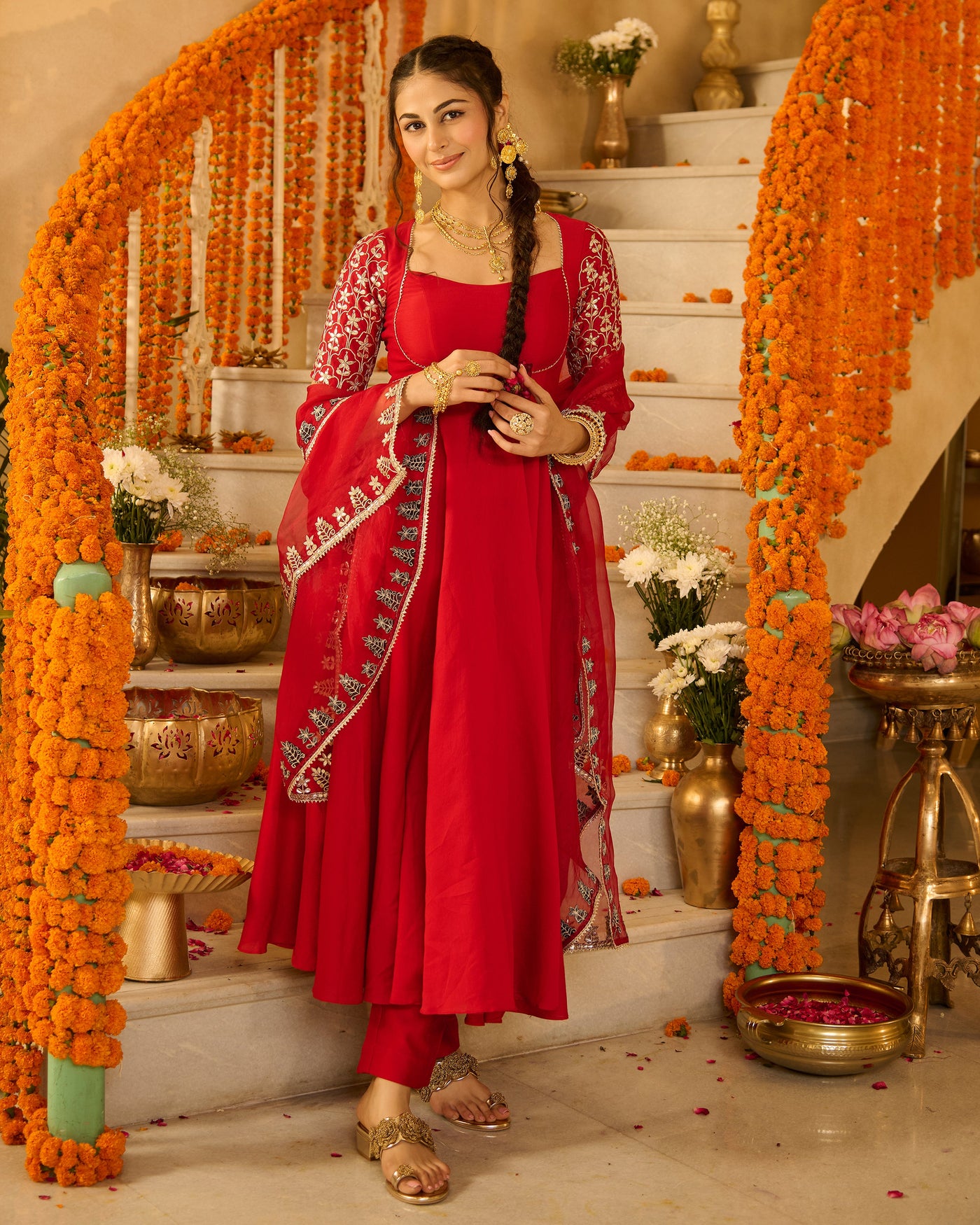 Roli Red Solid Chanderi Suit Set