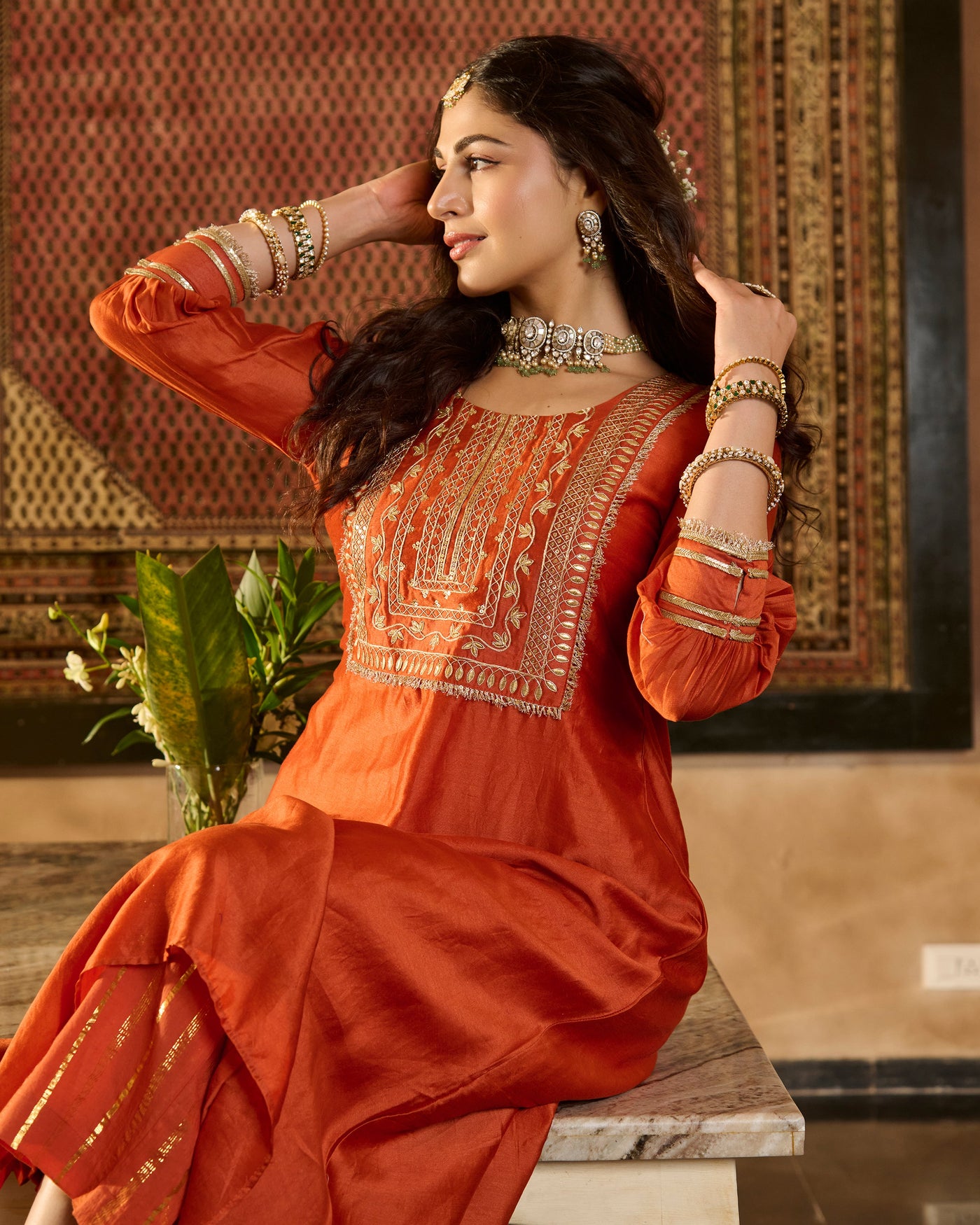 Lucia Orange Solid Chanderi Kurta Set