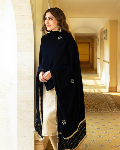 Badshahi Navy Solid Velvet Shawl for Women Online in India at Aachho