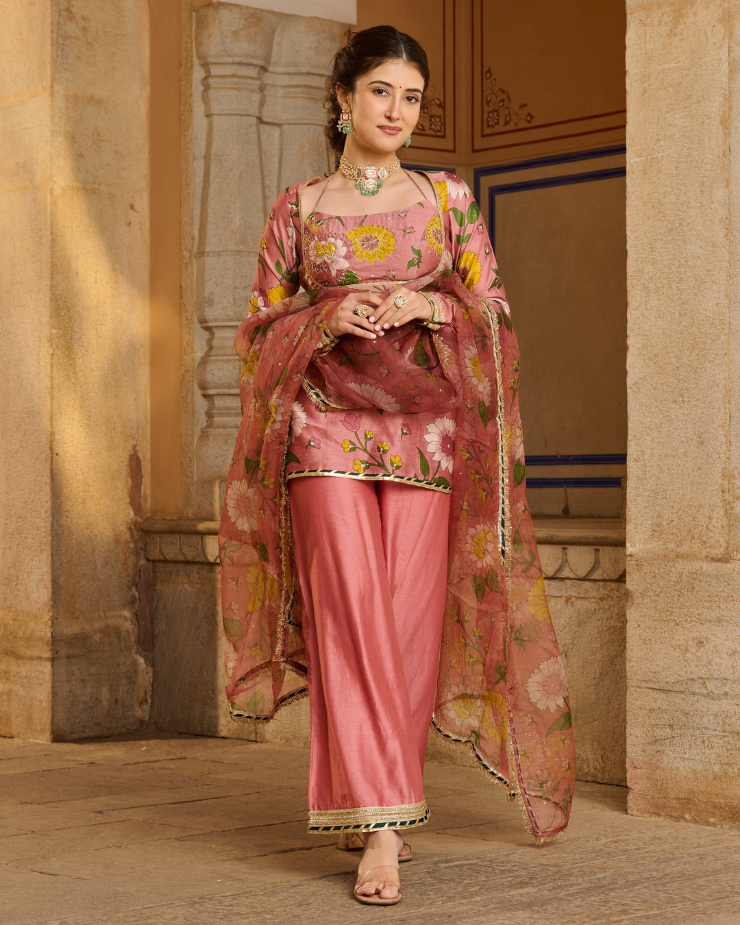 Haya Mauve Printed Chanderi Suit Set