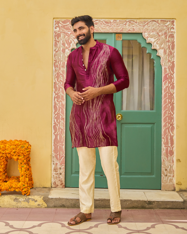 Sivet Plum Chanderi Embroidered Kurta