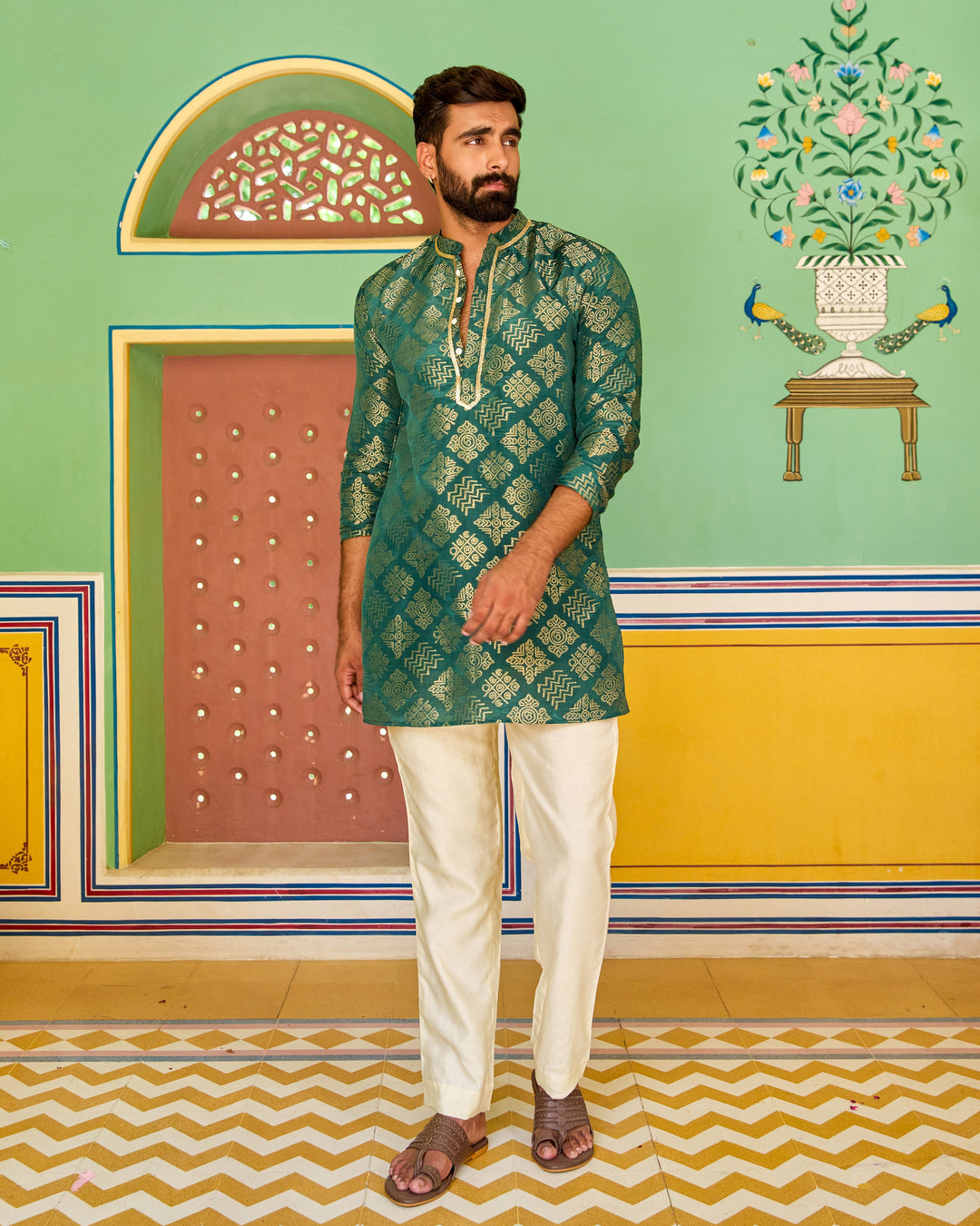 Shiv Green Jacquard Kurta
