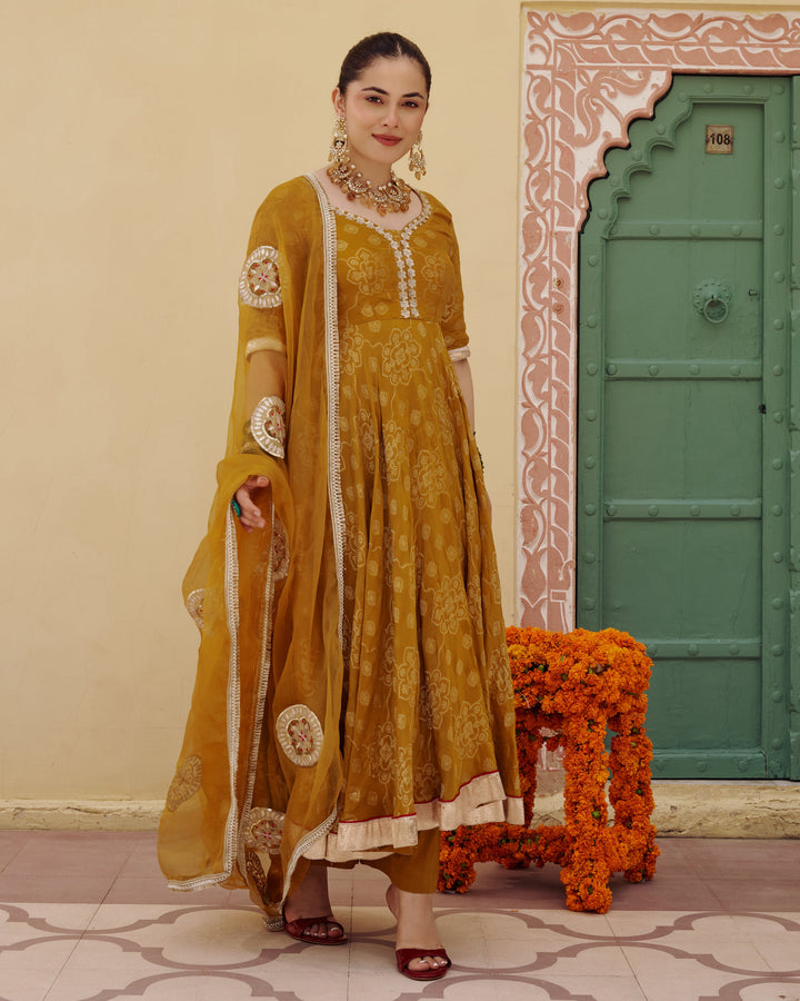 Kashi Mustard Jacquard Suit Set