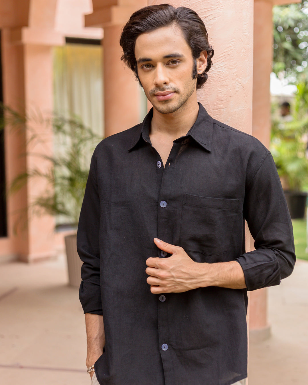 Zyler Black Cotton Flex Solid Shirt