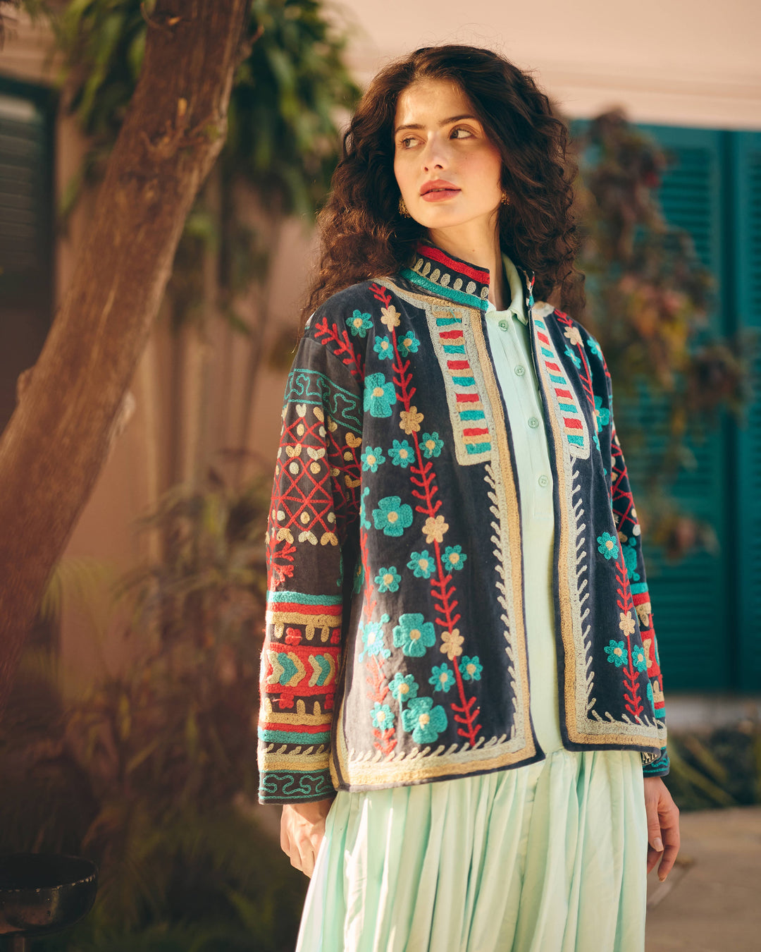 Azurelle Blue Velvet Suzani Jacket