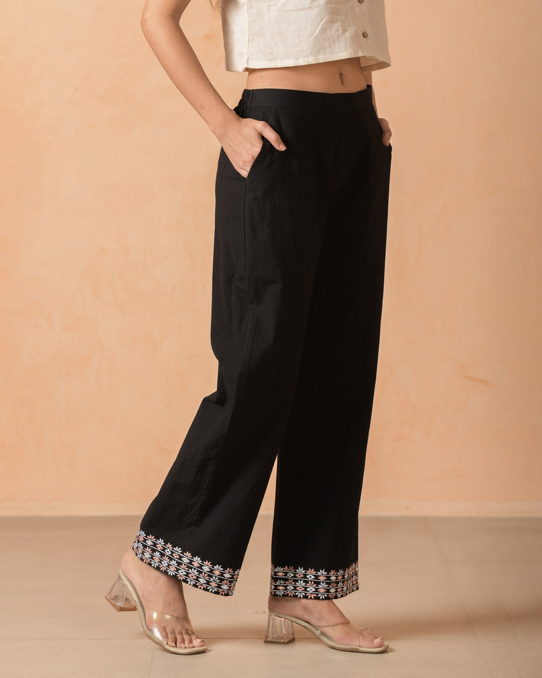 Aroha Black Flex Embroidered Straight Pants