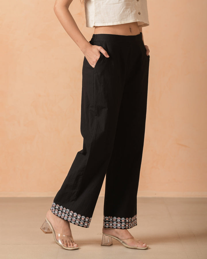 Aroha Black Flex Embroidered Straight Pants