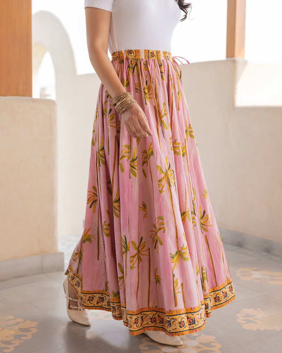 Tvesha Pink Printed Cotton Skirt
