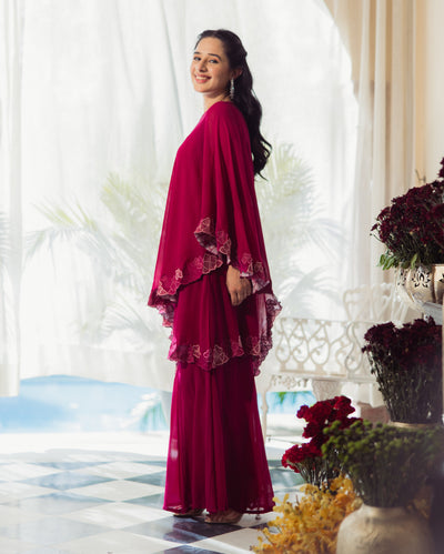 Wine Whisper Embroidered Georgette Coord Set