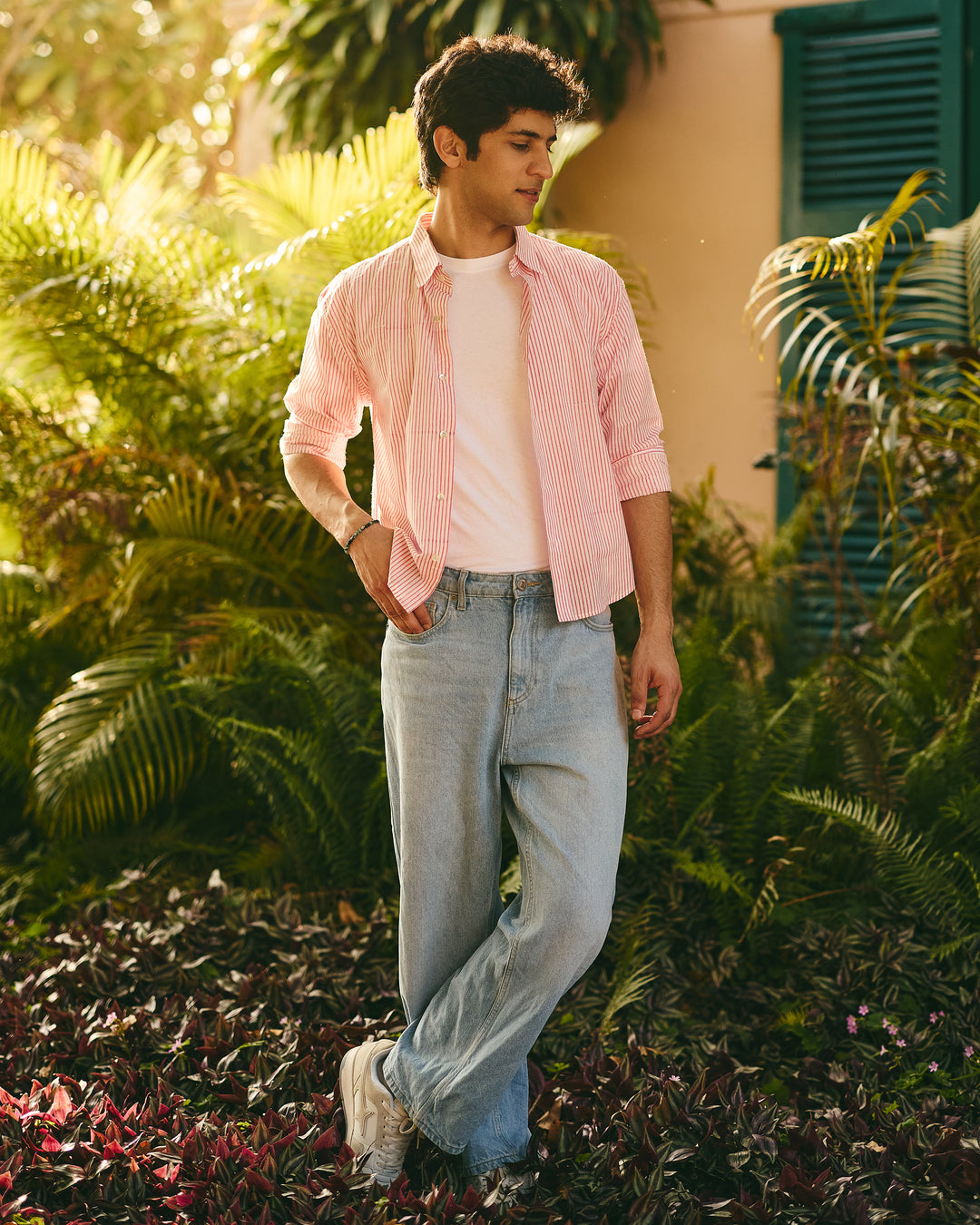 Yaro Pink Cotton Checks Stripes Shirt