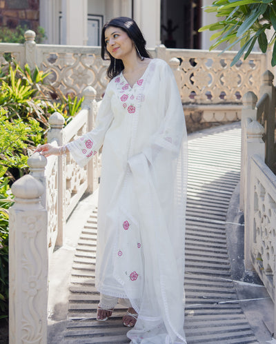 Fairy Dust White Embroidered Cotton Suit Set