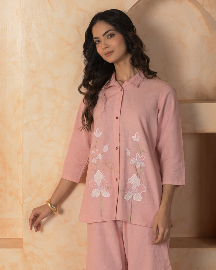 Opalyn Pink Embroidered Cotton Flex Coord Set