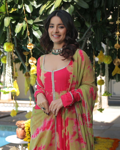 Kairavi Pink Green Tie Dye Georgette Suit Set