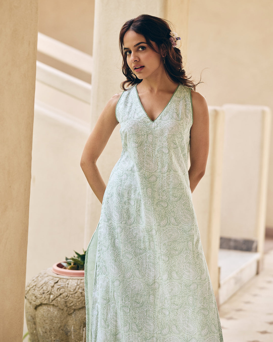 Lara Green Cotton Printed Kurta Set