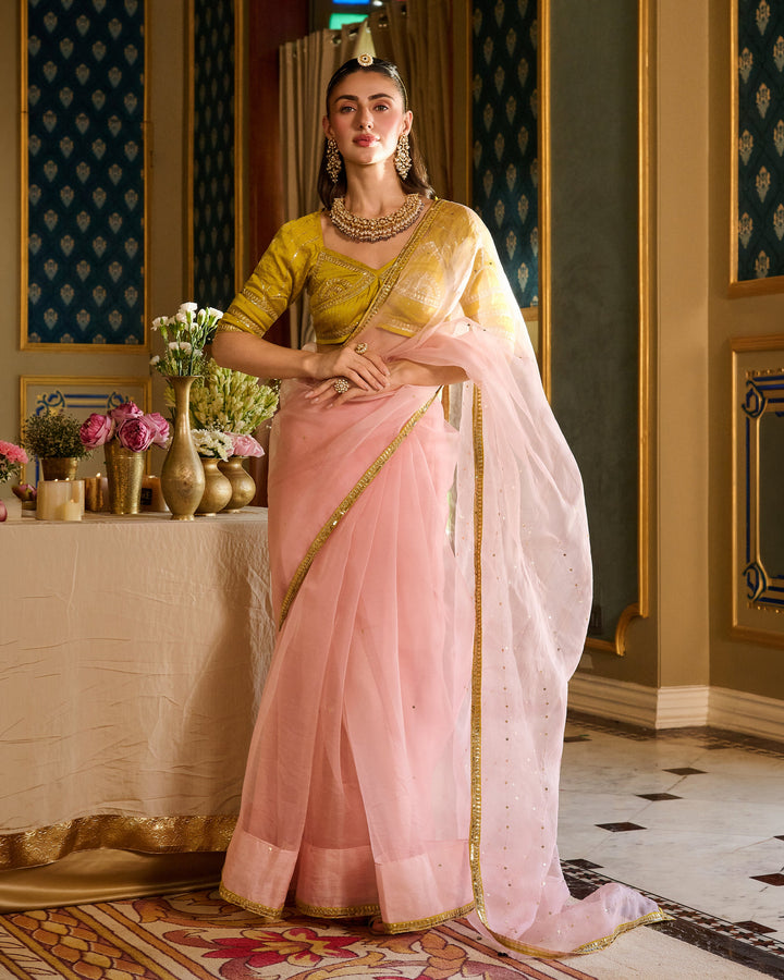 Eira Neon Embroidered Satin Aangi Blouse And Saree