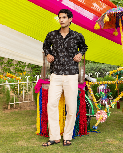 Ahan Black Bandhani Cotton Shirt
