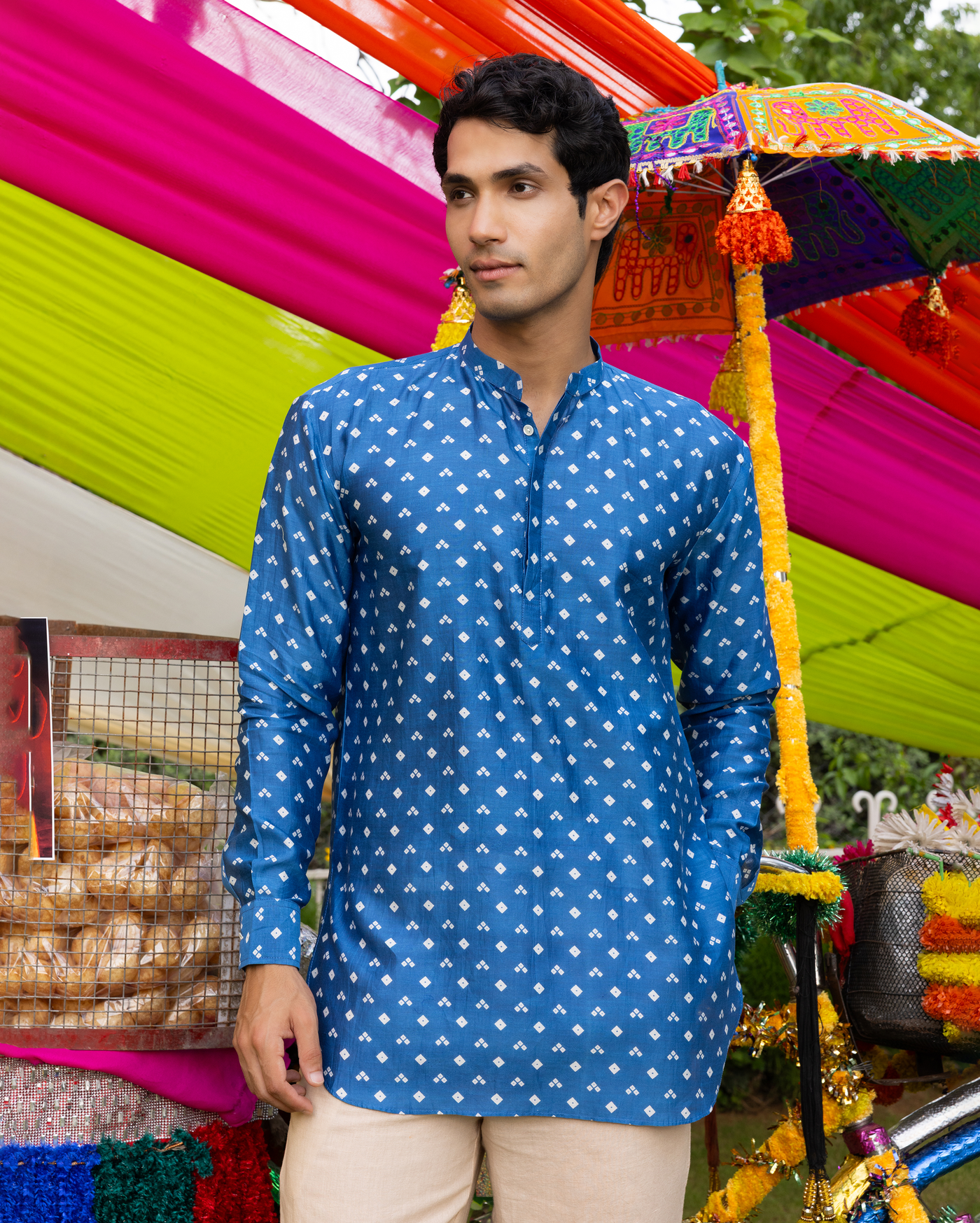 Divit Blue Bandhani Chanderi Kurta