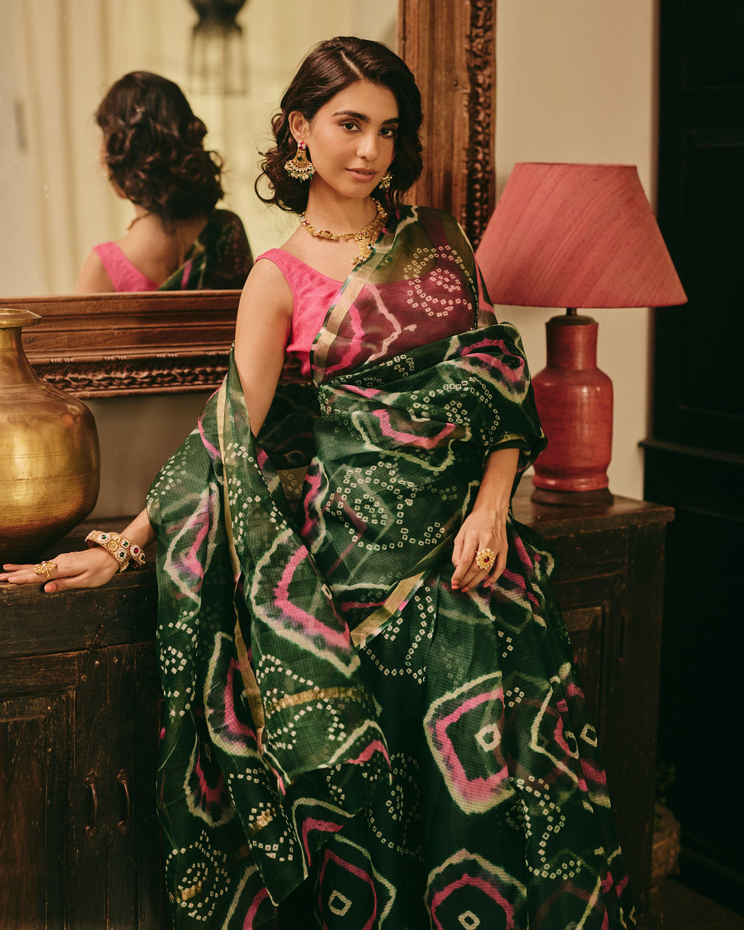 Pushp Green Doria Bandhej Saree