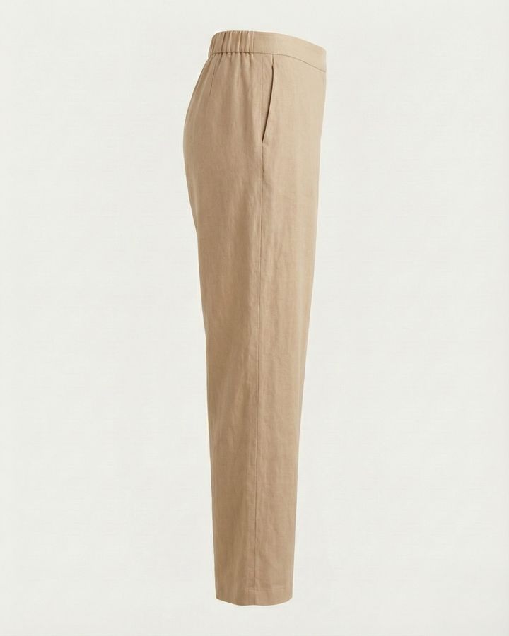 Elena Light Creamish Brown Linen Straight Pants