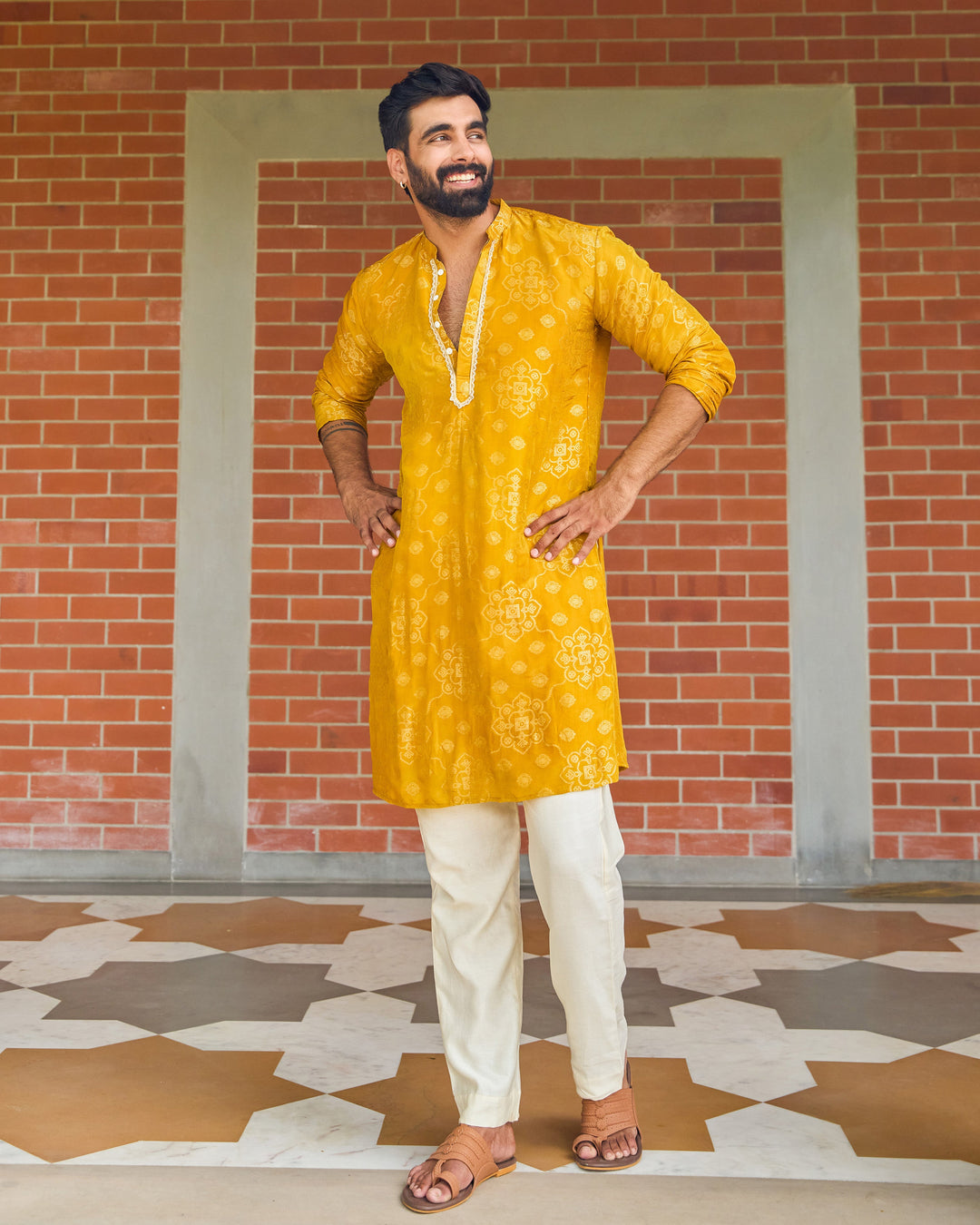 Sanjay Mustard Jacquard Kurta