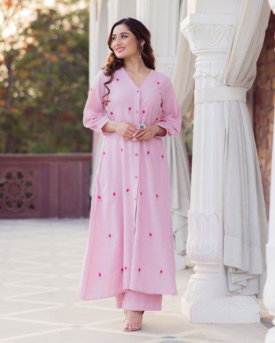 Tulip Pink Embroidered Flex Kurta Set