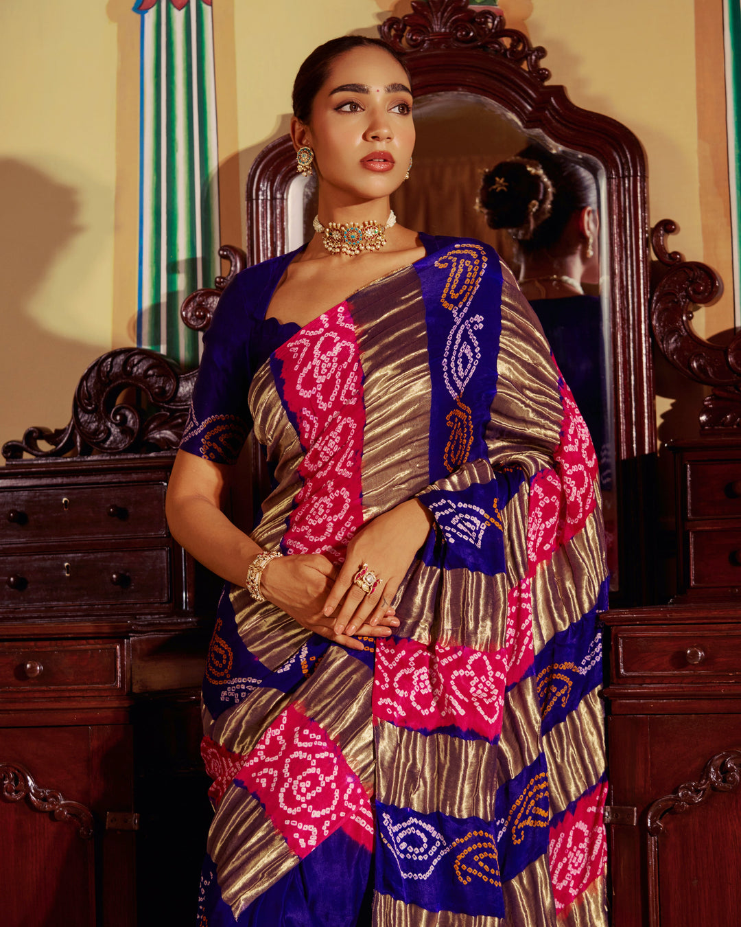 Jalika Purple Bandhej Silk Saree