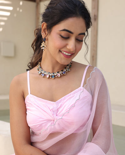 Saanjh Pink Satin Blouse