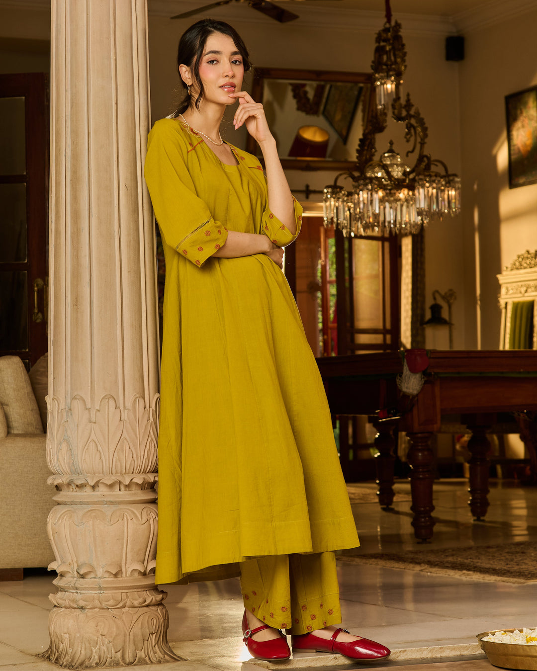 Shila Green Embroidered Cotton Kurta Set