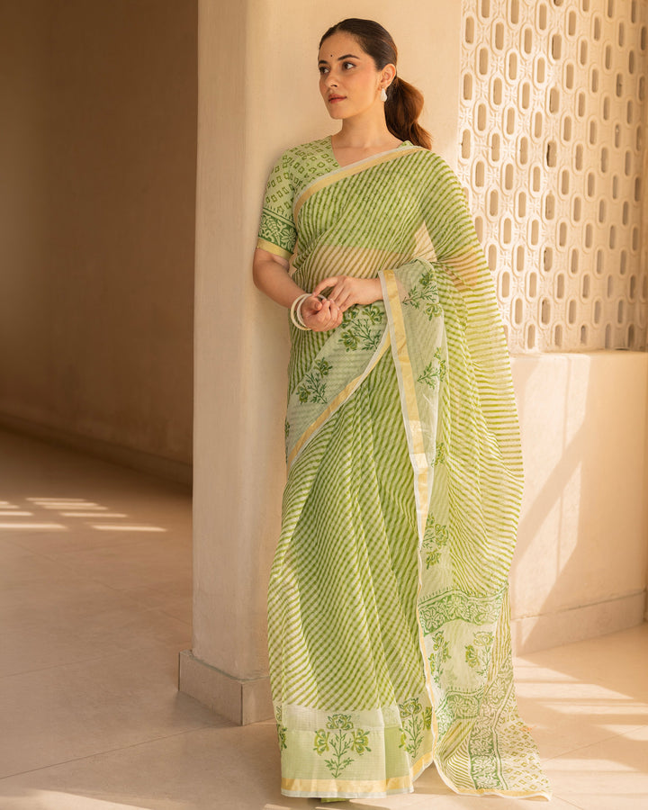 Ruhina Light Green Doria Printed Saree