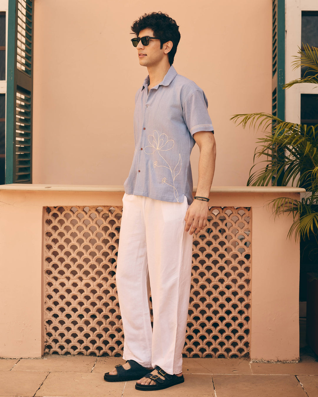 Rilo Blue Cotton Flex Embroidered Shirt