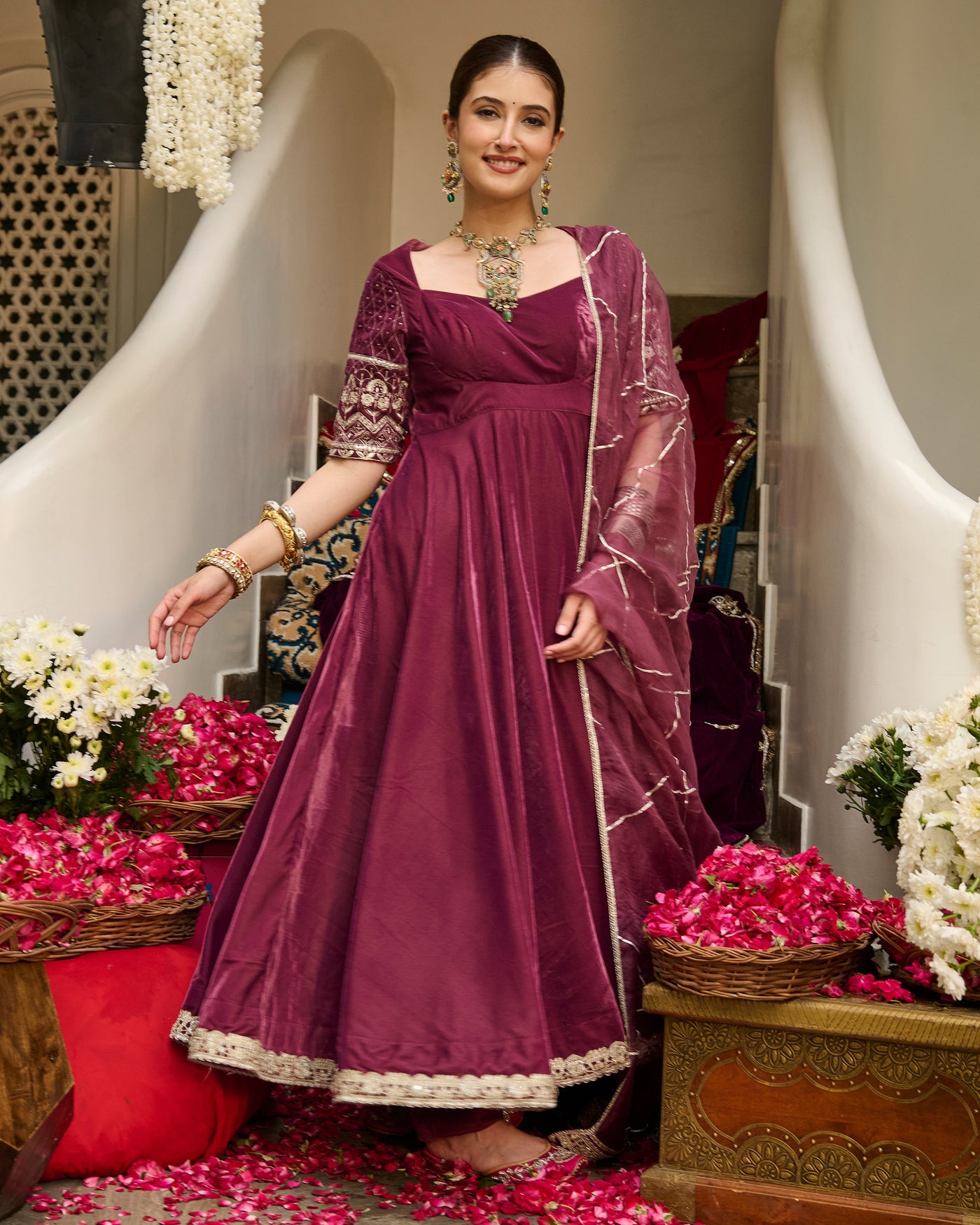 Terri Mauve Embroidered Velvet Suit Set