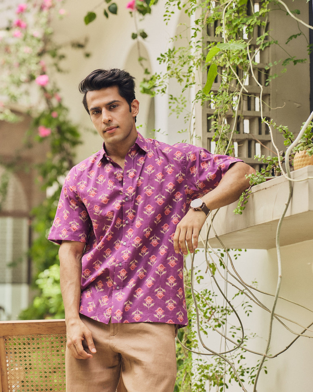 Ritesh Purple Printed Cotton Shirt