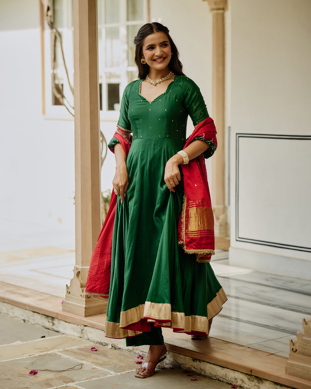 Soma Green Embroidered Chanderi Suit Set