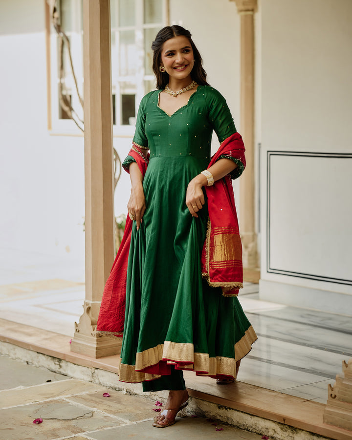Soma Green Embroidered Chanderi Suit Set
