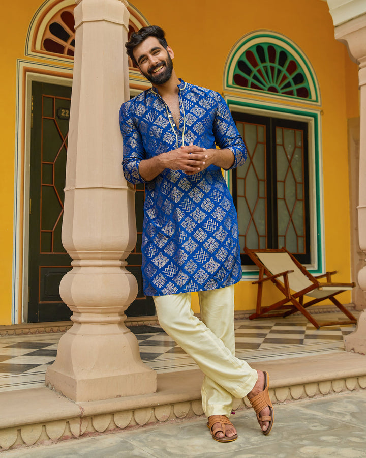 Shaan Blue Jacquard Kurta