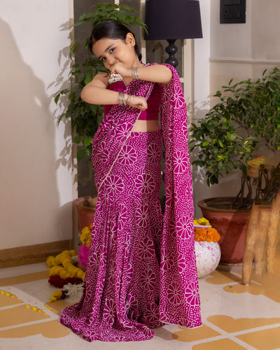 Mahi Purple Bandhani Crepe Pre Draped Saree