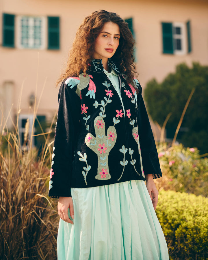 Nocturne Black Velvet Suzani Jacket