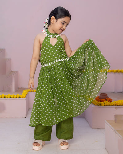 Pihu Green Bandhani Georgette Coord Set
