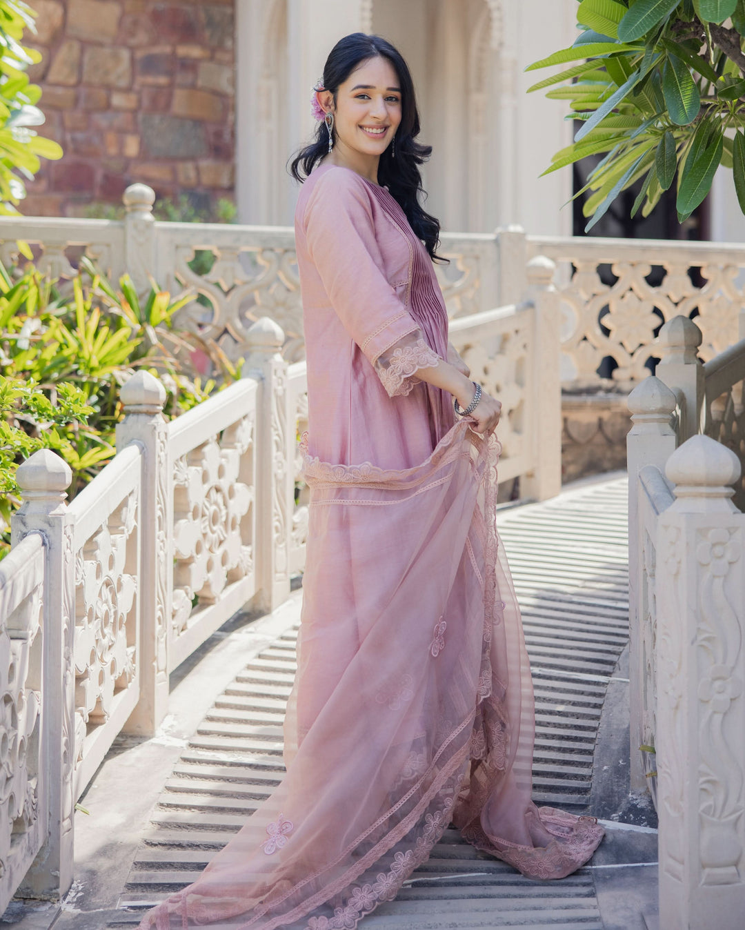 Mary Mauve Embroidered Chanderi Suit Set