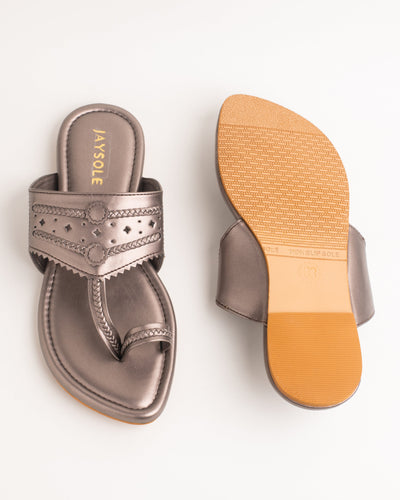 Milan Gunmetal Solid Kolha Flats 