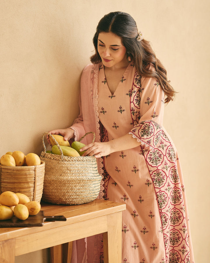 Manya Powder Pink Cotton Printed Suit Set