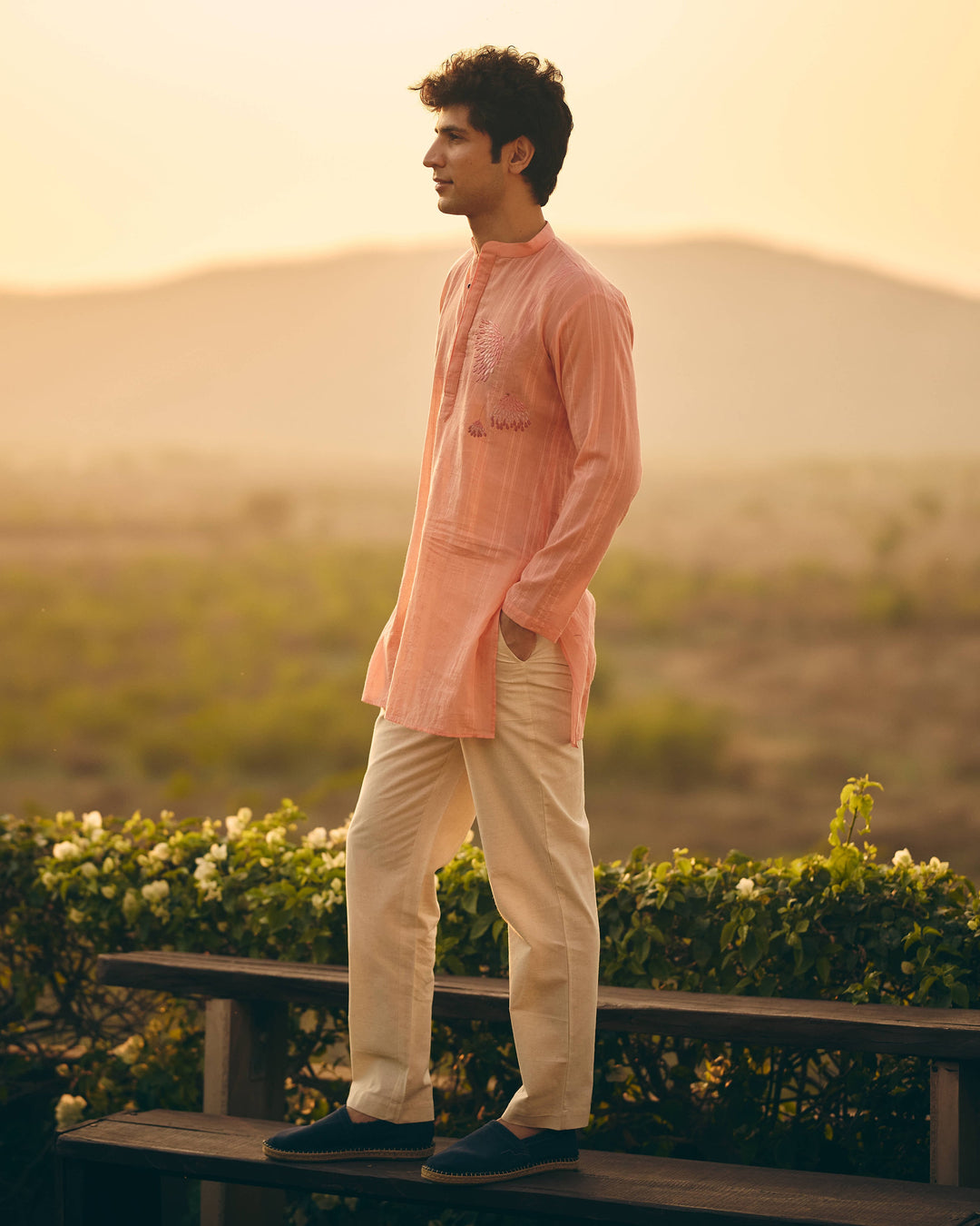 Cavo Peach Cotton Dobby Embroidered Shirt