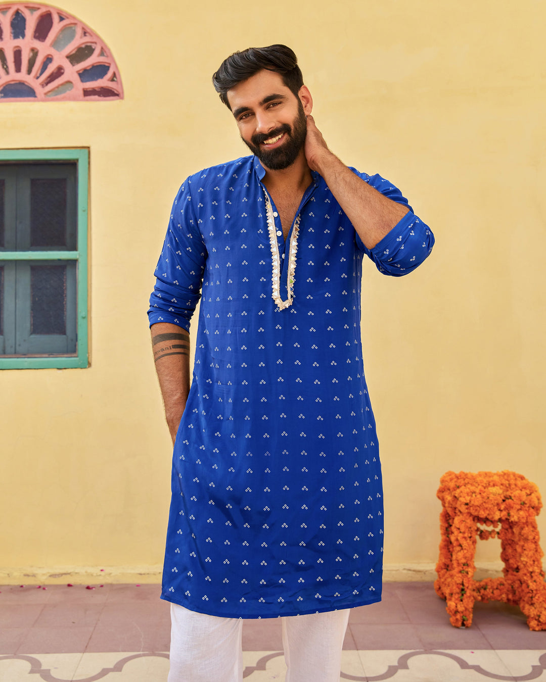 Maan Blue Bandhani Crepe Kurta
