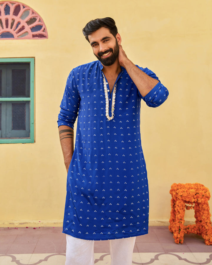 Maan Blue Bandhani Crepe Kurta
