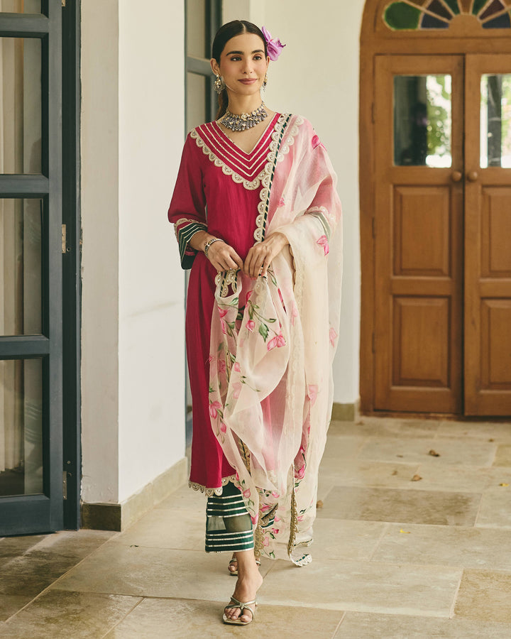 Zirel Pink Handpainted Cotton Suit Set