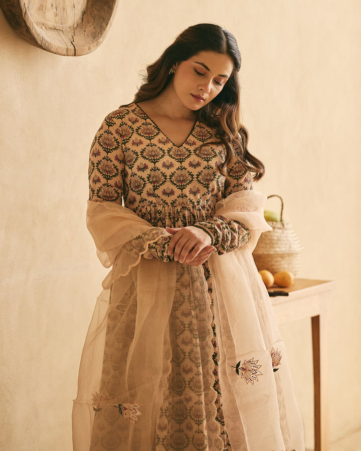 Sahara Peach Cotton Printed Suit Set